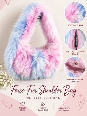 Pretty Little Thing Pastel Pink & Blue Faux Fur Shoulder Bag NWT